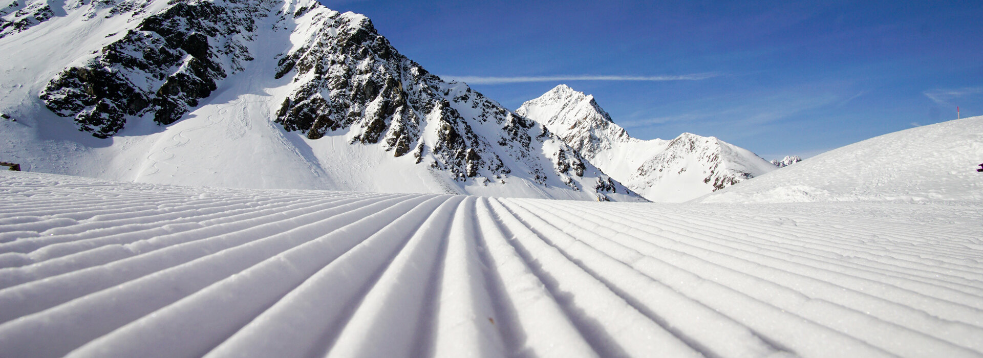 Frische gespurte Piste im Kühtai